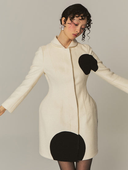 Modern Bi-Color Retro Dot Circle Wool Chic Coat