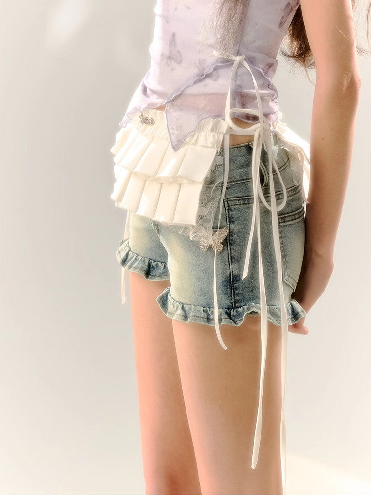 Denim Frill Casual Hot-Pants Tight Short-Pants