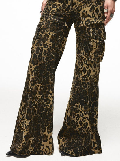 2Way Leopard Cool Animal Denim Short--Pants Flare-Pants