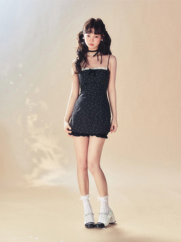 Dot Lace Camisole Tight Short Sexy Dress＆Short-Pants