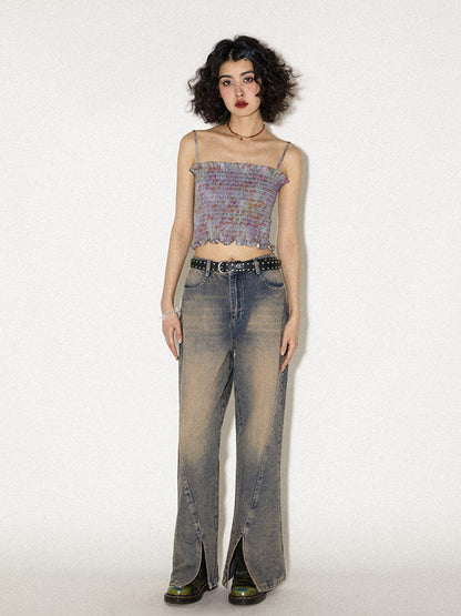 Nichi Washed Flare Cut Wide Denim-Pants