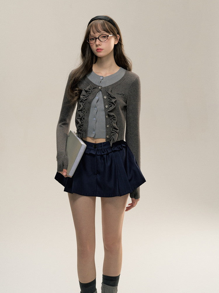 Docking Fake-Layered Short Round-Neck Chic Knit