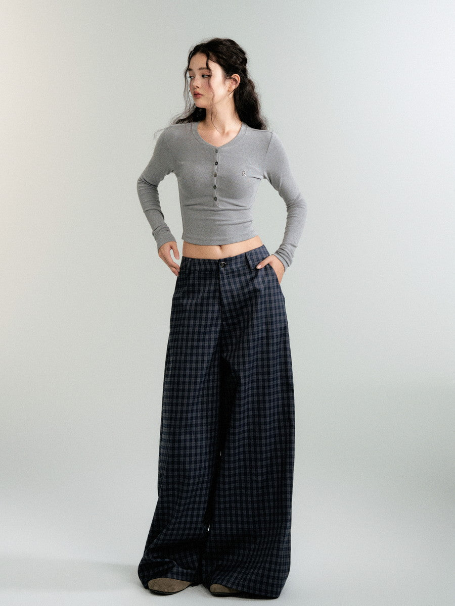 Checked Casual Loose Wide-Pants