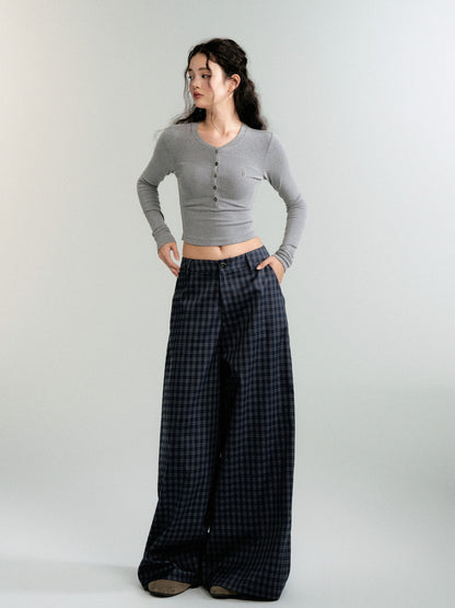 Checked Casual Loose Wide-Pants