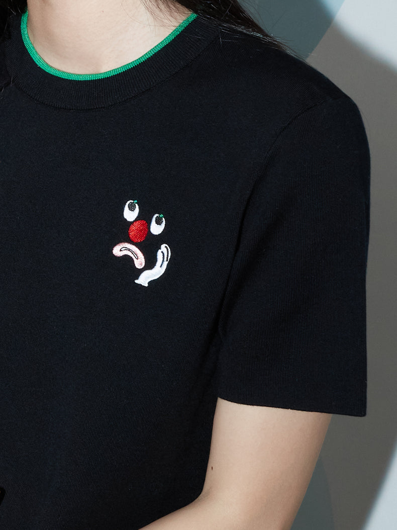 Oversize Casual One-Point Apple-Character T-Shirt