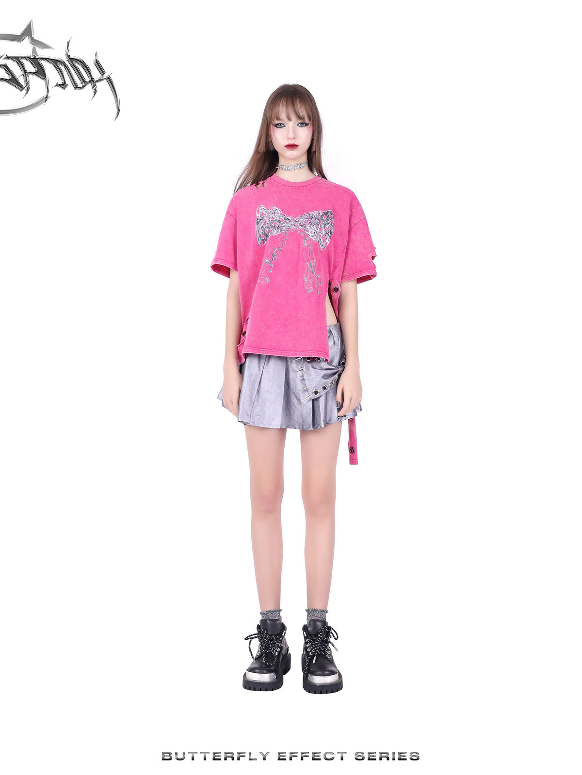 Ribbon Nichi Side-Cut Punk Oversize T-Shirt