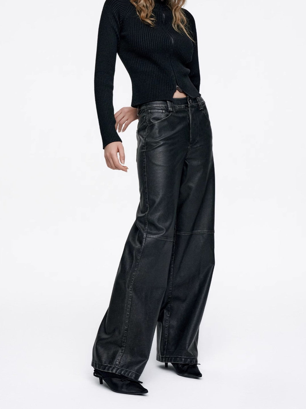 Pantalon en cuir haut de gamme simple chic simple simple chic lisse chic