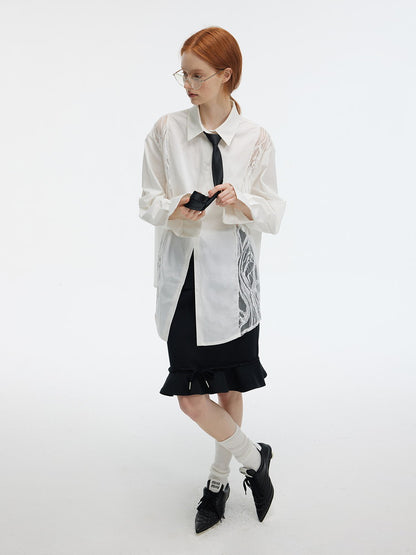 Oversize Lace Nichi Flower Long-Shirt