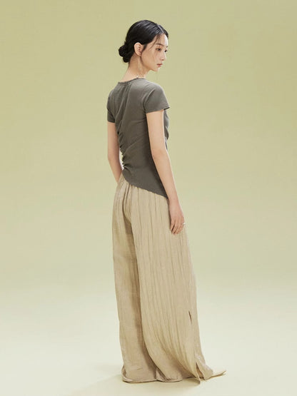 Crumply Wrinkled Casual Loose Relax Wide-Pants