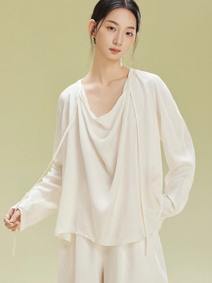 Drape Loose Long-Sleeve Natural Tops