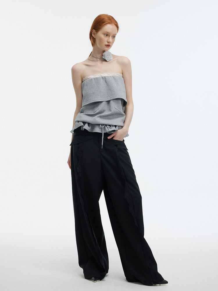 Lace Plain Cool Loose Wide-Pants