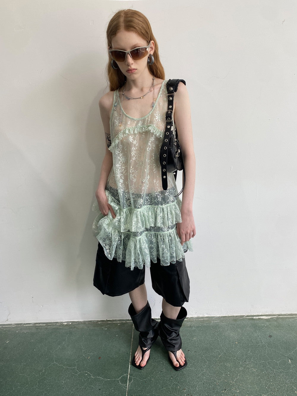 See-Through Tiered Flower Sleeveless Tops