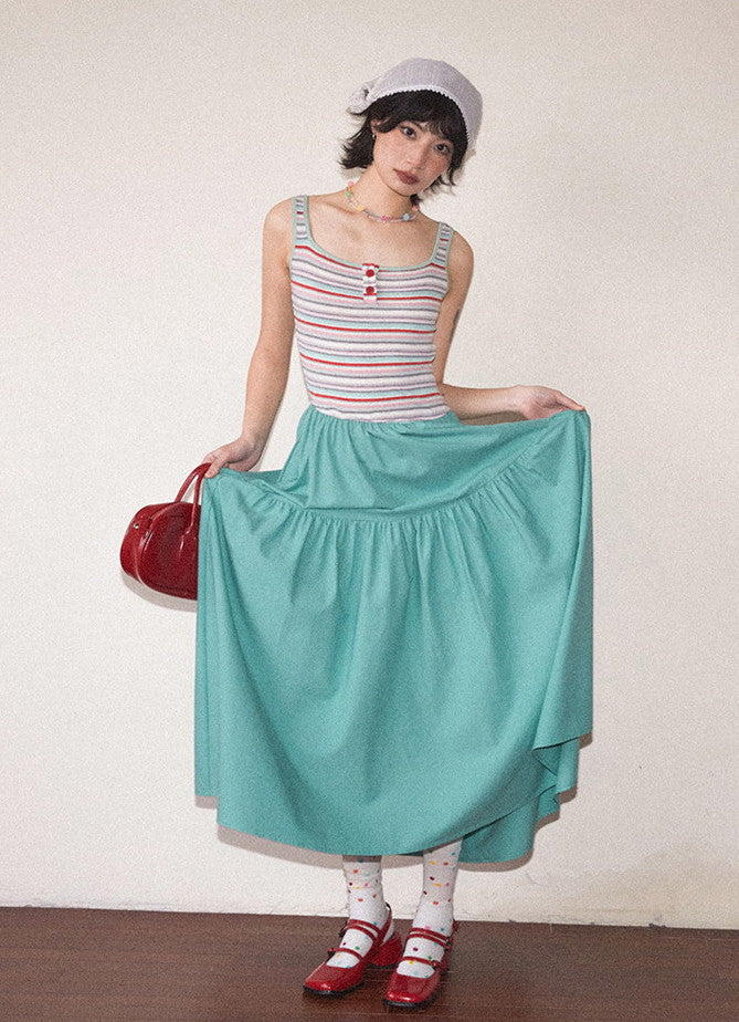 Tiered Flare A-Line Casual Plain Simple Skirt