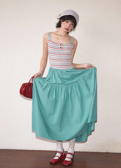 Tiered Flare A-Line Casual Plain Simple Skirt