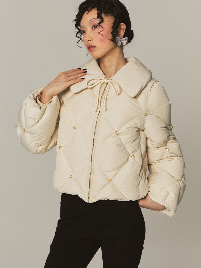 Quilting Ribbon Retro Classy Cotton Down-Jacket