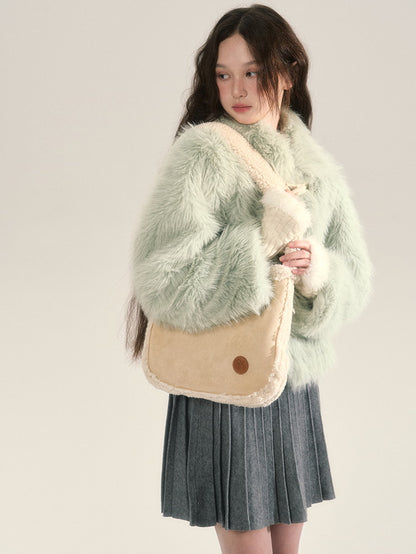 Flauschig eleganter Woll-Togg-Knopf-Fur-Jacket