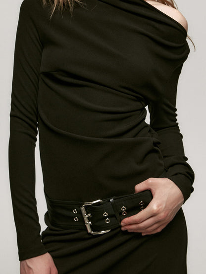 One-Shoulder Long Belt Slim Casual One-Piece