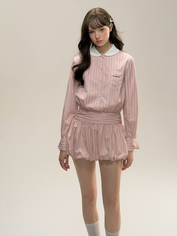 Stripe Balloon Nichi Short Shirt Dress