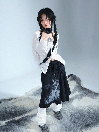 2way Drawstring Ink Retro Bare-Top Long-Skirt