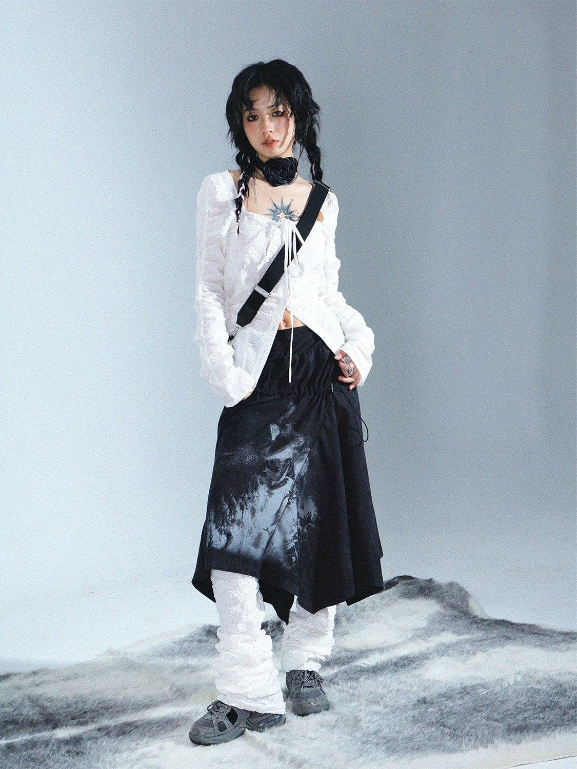 2way Drawstring Ink Retro Bare-top Long-Skirt