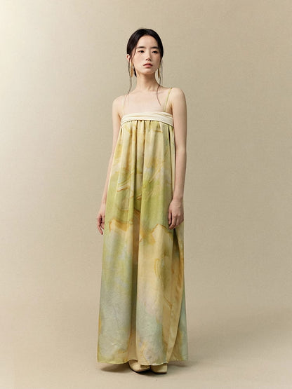 Tie-Dye Marble Camisole Retro Classy Long-Dress