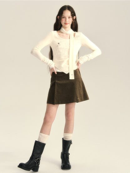 Corduroy Trapezium Short Simple A-Line Mini-Skirt