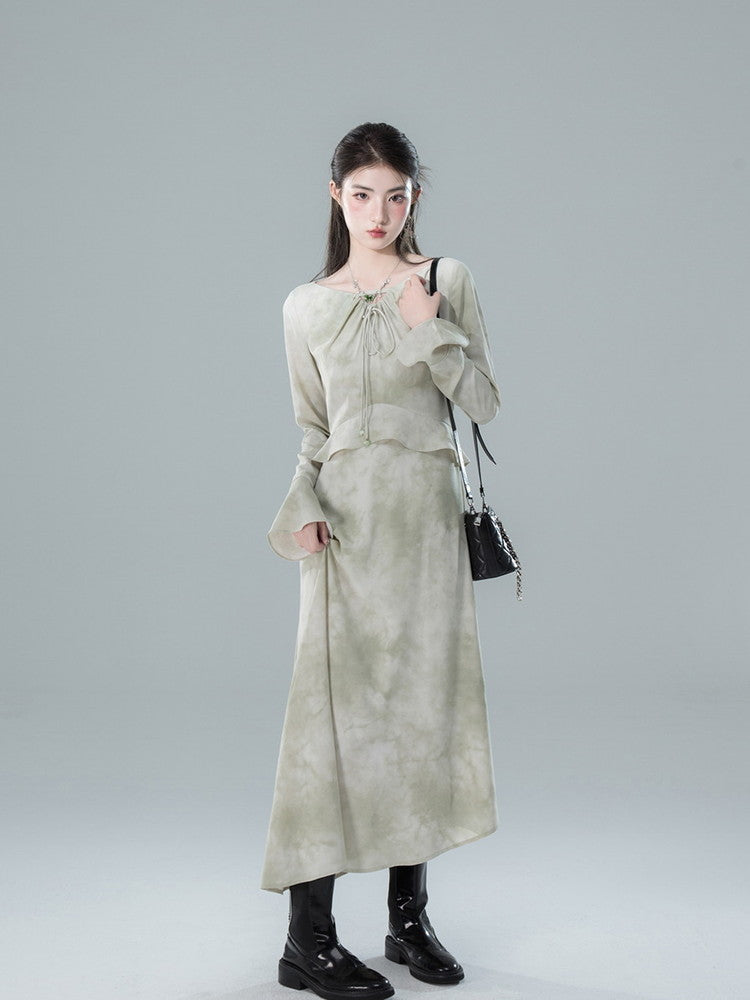 Long Tie-Dye Ciffon Falre Classy Feminin Dress