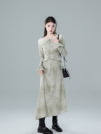 Long Tie-Dye Ciffon Falre Classy Feminin Dress