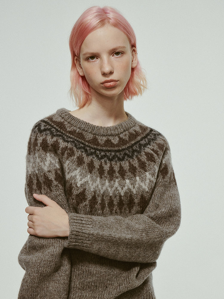 Nordic Crew-Neck Casual Oversize Loose Retro Knit