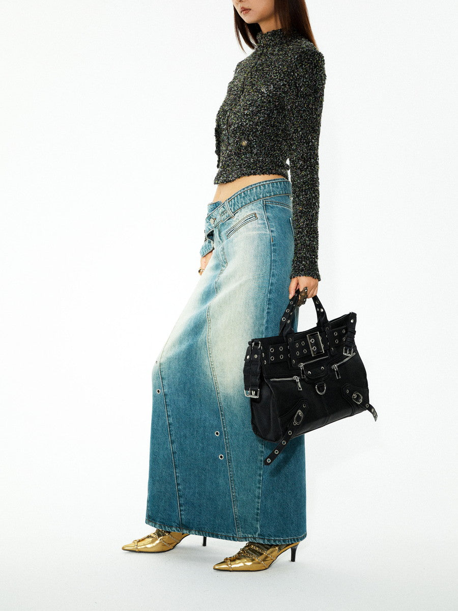 Faded-Denim-Bleistift-Rock-Casual Maxi Langstachel