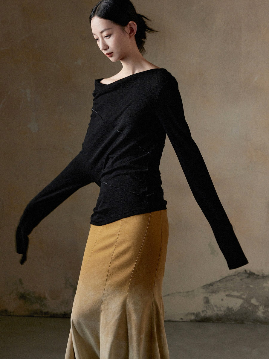 Asymmetry Nichi Long Boat-Neck Plain Knit