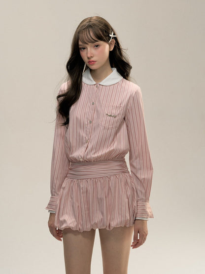 Stripe Balloon Nichi Short Shirt Dress