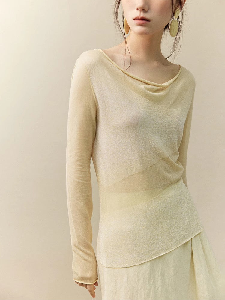 Sheer Drape Simple Slim Classy Knit