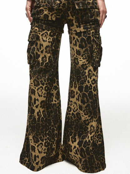 2Way Leopard Cool Animal Denim Short--Pants Flare-Pants