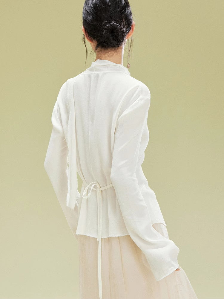 Nichi Asymmetry Plain Natural Shirt