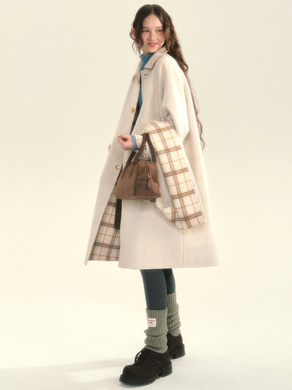 Muffler Reversible Plain Checked Retro Long Wool Stenkler-Coat