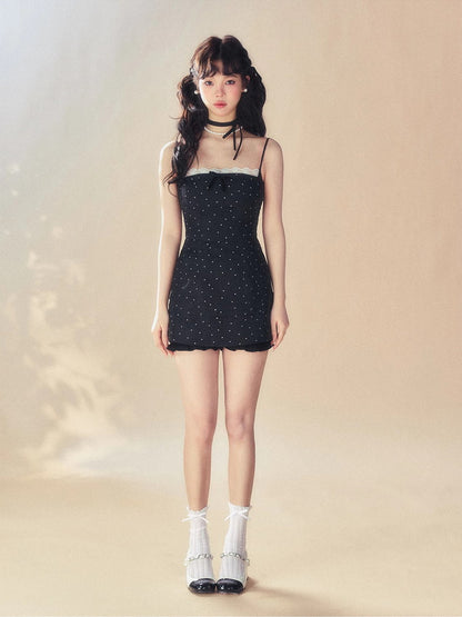 Dot Lace Camisole Tight Short Sexy Dress＆Short-Pants