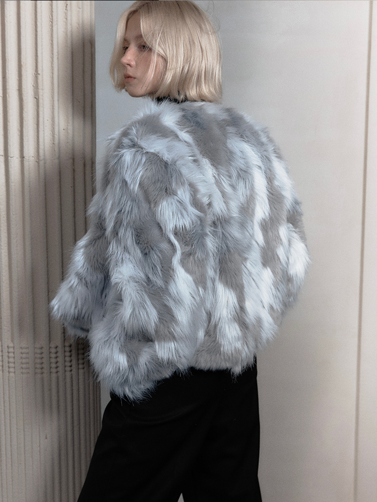 Fur eleagnnt bi-couleur veste sans col