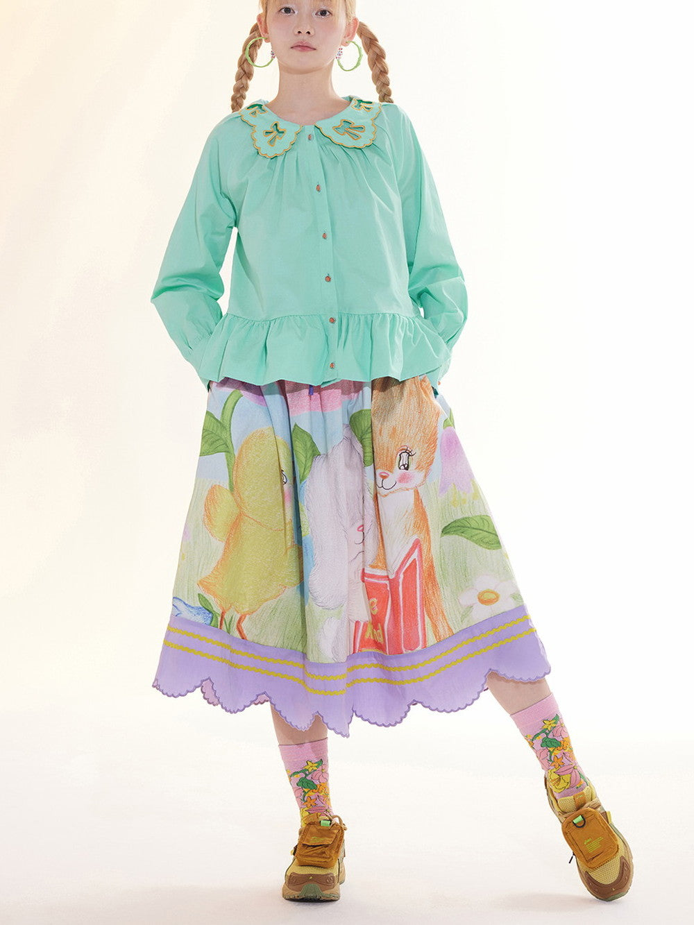 Flowre Character Scallop Watercolor Fancy Flare-Skirt