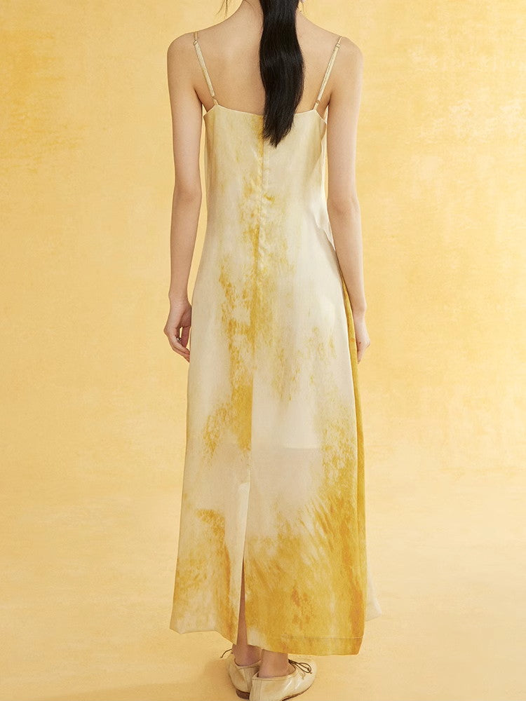 Tie-Dye Camisole Chic Drape Elegant Long One-Piece