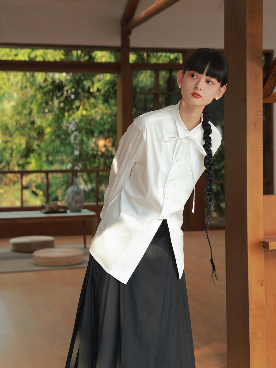 Nichi-Button Ribon Tie Oversize Flare Shirt