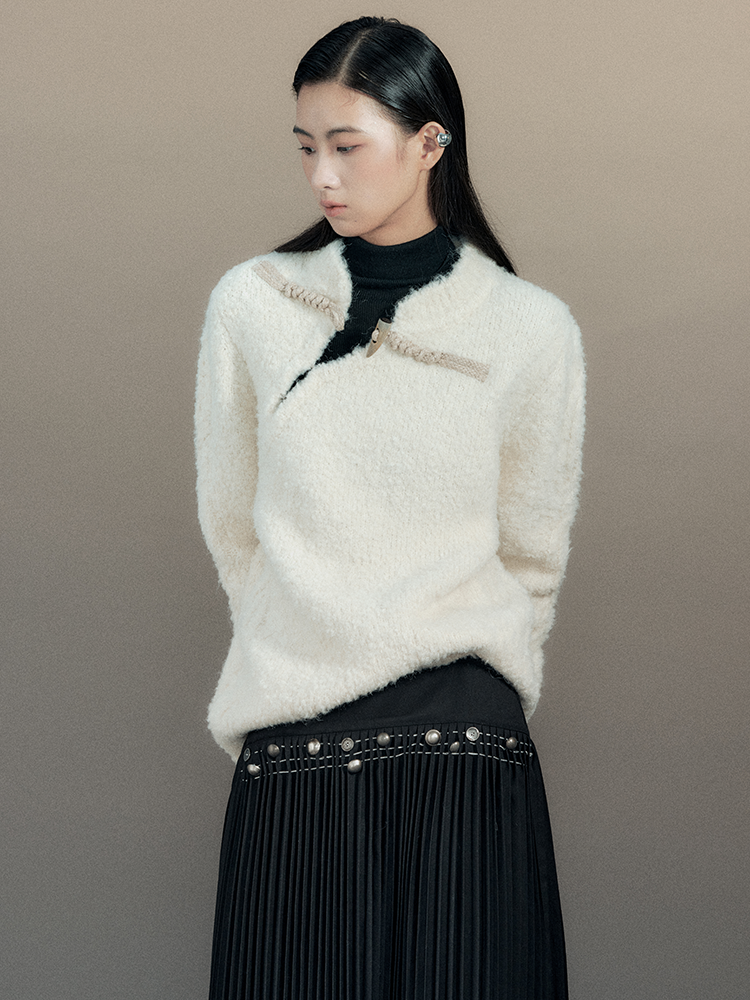 Toggle-Button Mao-Collar Nichi Chic Mohair-Knit