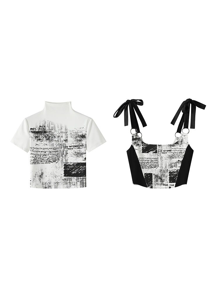 2Type Newspaper Shoulder-Ribbon Bottle-Neck Tops