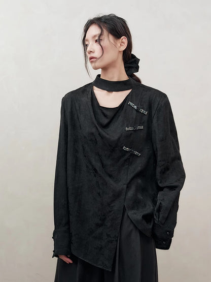 Flower Embroidery Satin China Oversize Shirt