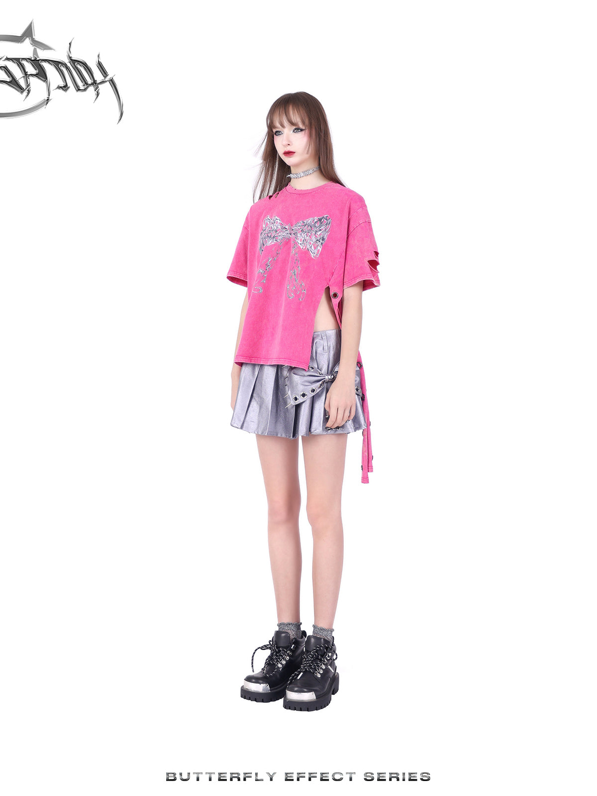 Ribbon Nichi Side-Cut Punk Oversize T-Shirt