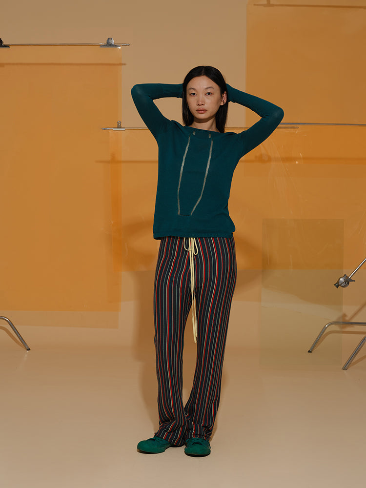 Stripe Ethnic Casual Retro Relax Knit-Pants