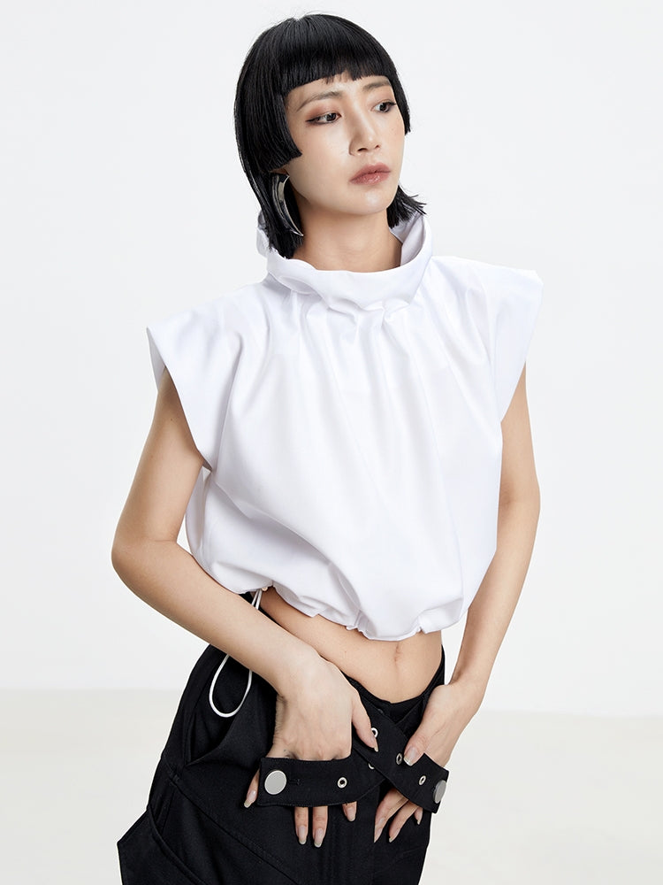 Drawstring Stand-Collar Nichi Modern Cropped Tops