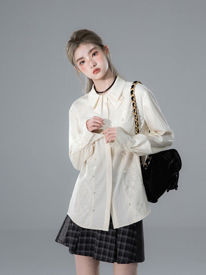 Shape Ovresize Simple Flower Lace Blouse