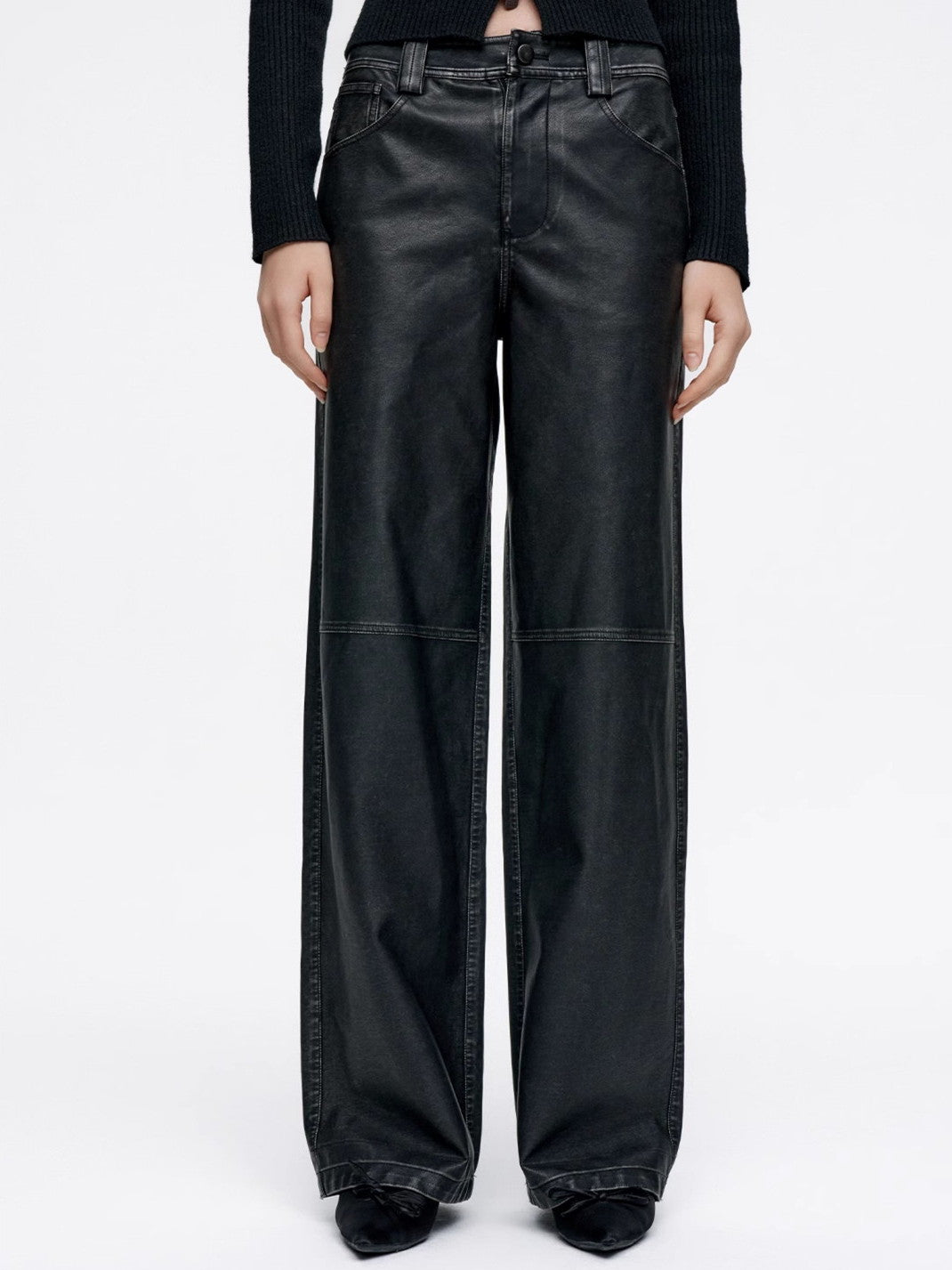 Straight Simple Smooth Plain Chic High-End Leather-Pants