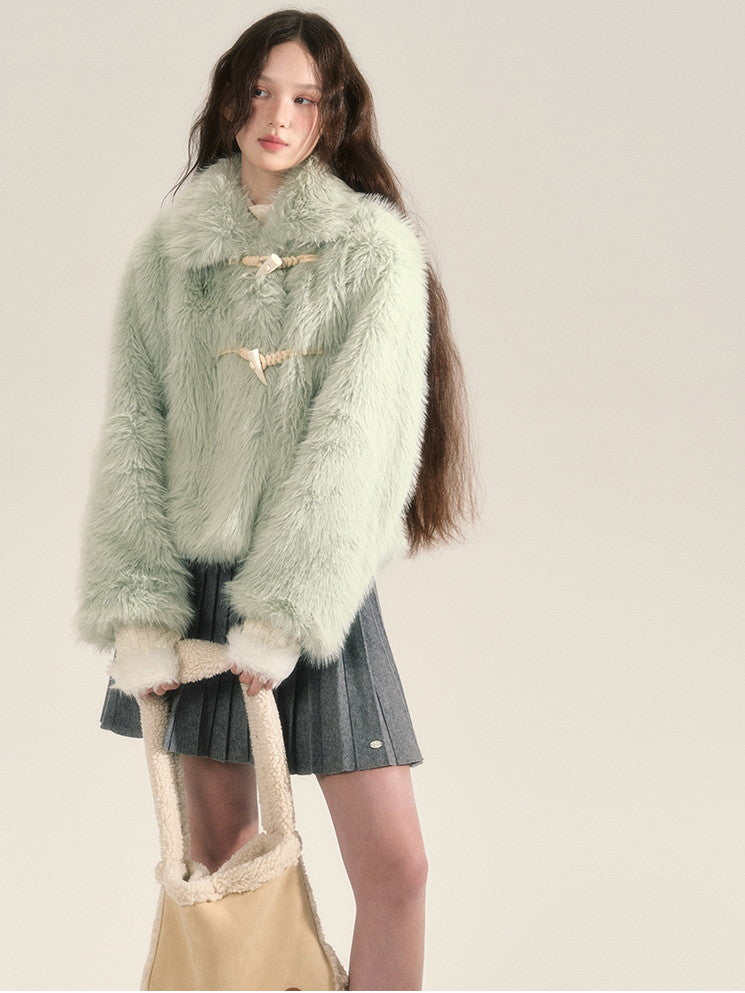 Fluffily Elegant Wool Toggle-Button Fur-Jacket